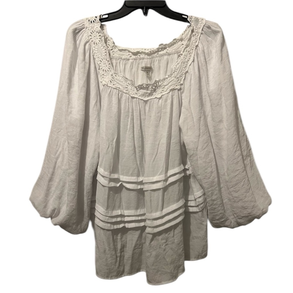Cato White Peasant Lace Trim Puff Sleeve Blouse Size X-Large  Boho Cottagecore